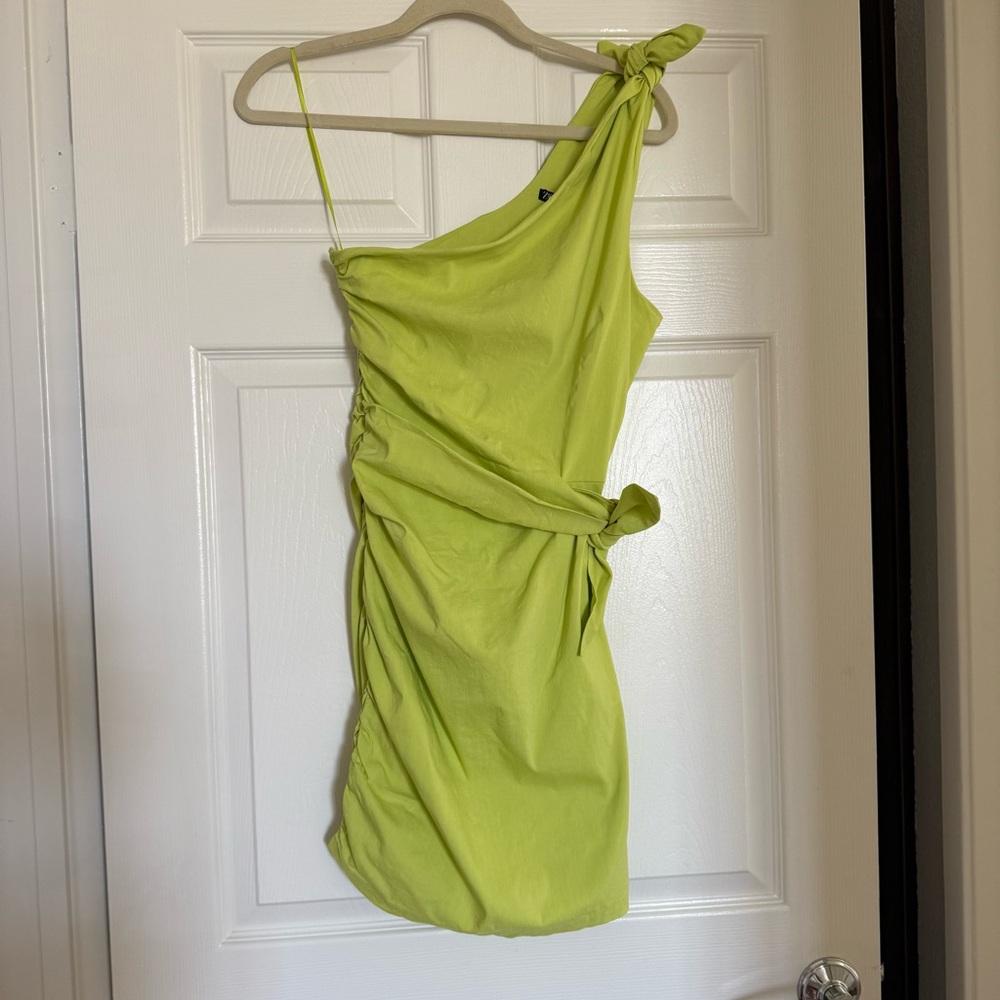 Zara Chartreuse One-Shoulder Mini Dress